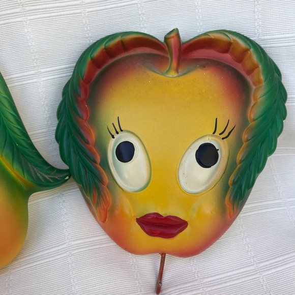 Vintage Anthropomorphic kitchen wall decor Miller studio 1970 apple pear - Picture 2 of 7
